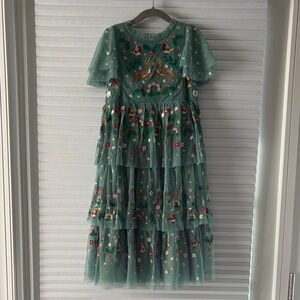 Embroidered Green Tiered Dress